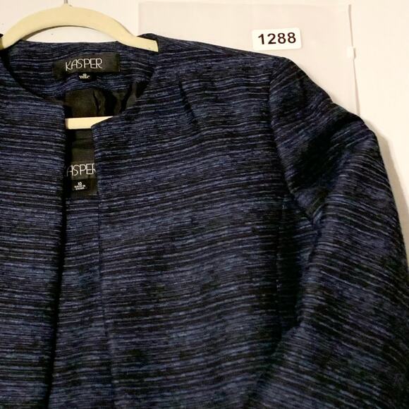 Kasper 2 Piece Womens Sleeveless Top Matching Blazer 10 Blue Black Classy Office - Picture 12 of 12